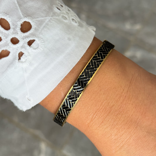 Bracelet Jonc Design Noir - Tressé