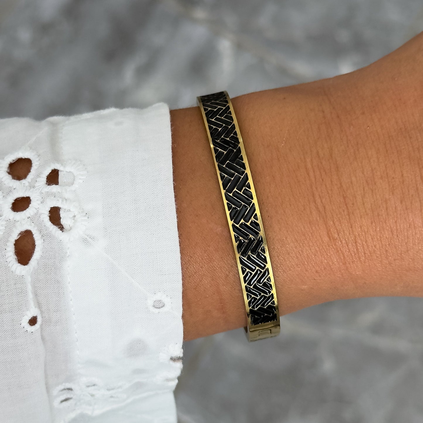 Bracelet Jonc Design Noir - Tressé