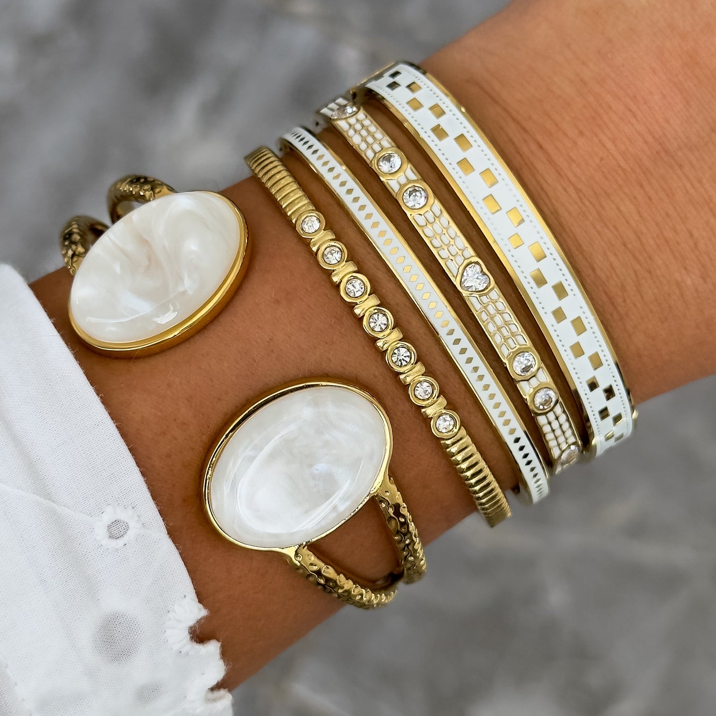Bracelet Jonc Design Blanc - Losange