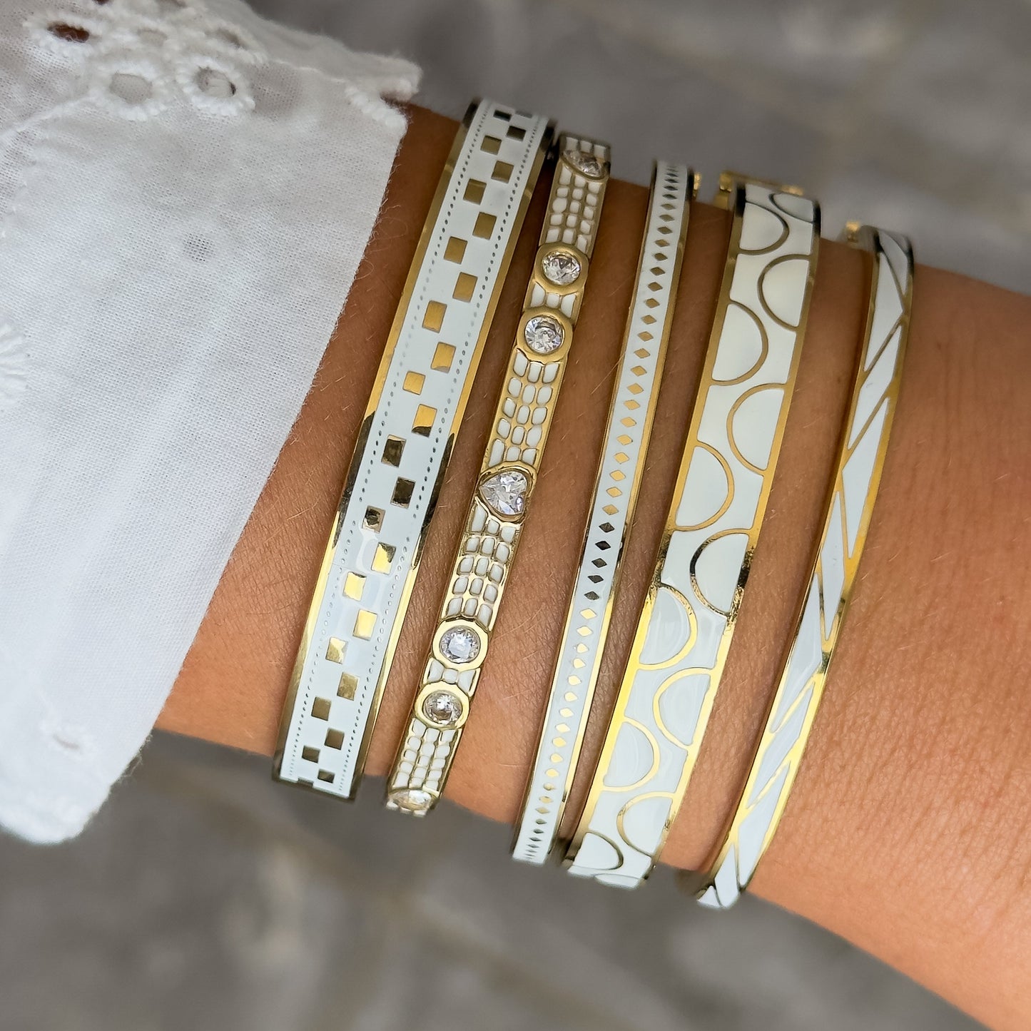Bracelet Jonc Design Blanc - Losange