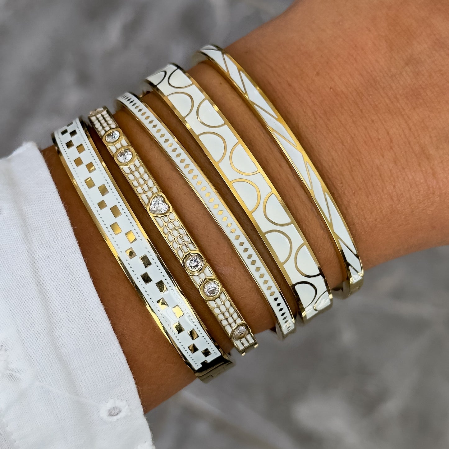 Bracelet Jonc Design Blanc - Losange