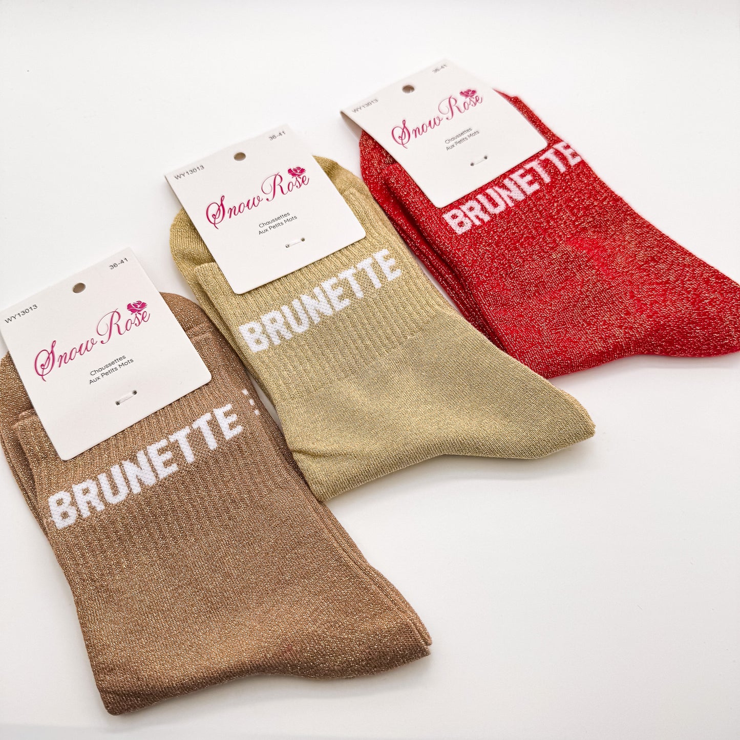 Chaussettes à Paillettes à Message " Brunette "