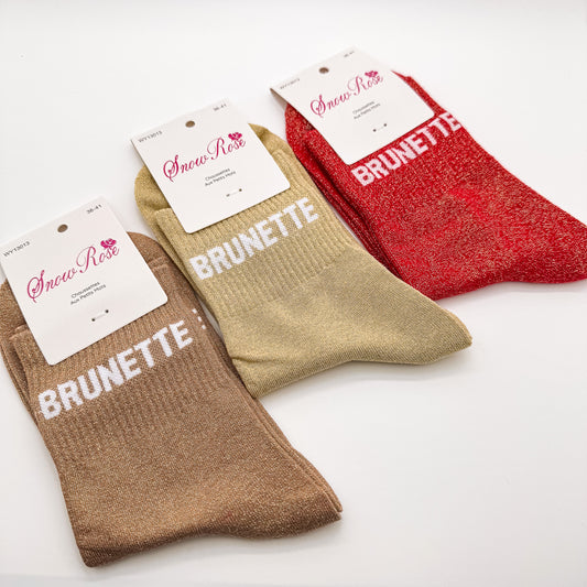 Chaussettes à Paillettes à Message " Brunette "