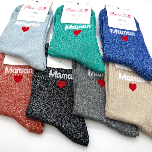 Chaussettes à Paillettes à Message " Maman  ♥️"