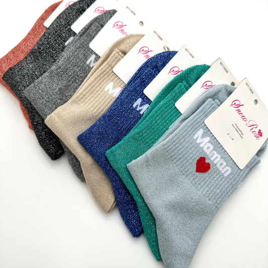 Chaussettes à Paillettes à Message " Maman  ♥️"