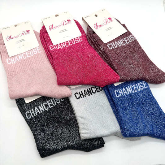 Chaussettes à Paillettes à Message " Chanceuse "