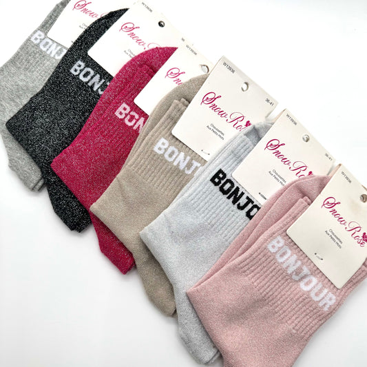 Chaussettes à Paillettes à Message " Bonjour "