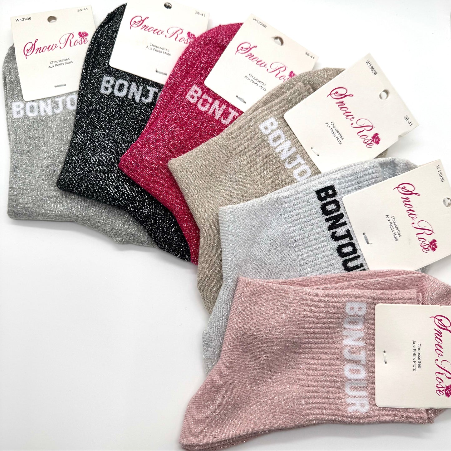 Chaussettes à Paillettes à Message " Bonjour "