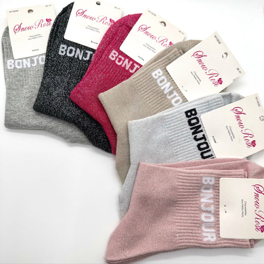 Chaussettes à Paillettes à Message " Bonjour "
