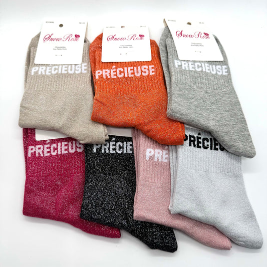 Chaussettes à Paillettes à Message "Précieuse"