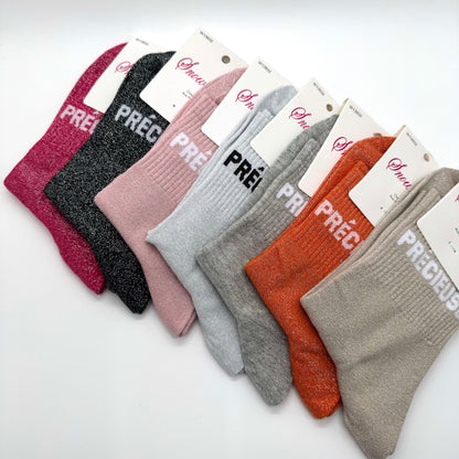 Chaussettes à Paillettes à Message "Précieuse"