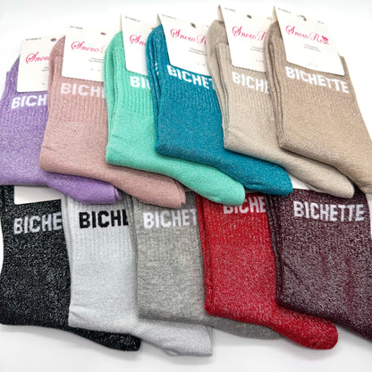 Chaussettes à Paillettes à Message " Bichette "