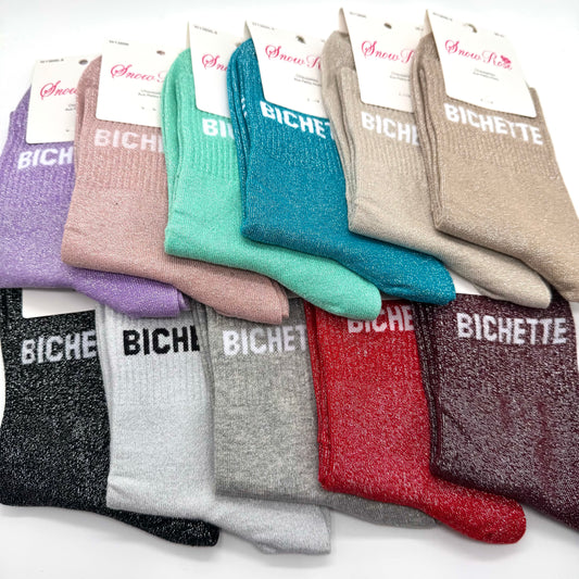 Chaussettes à Paillettes à Message " Bichette "