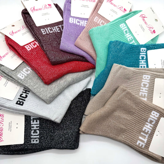 Chaussettes à Paillettes à Message " Bichette "