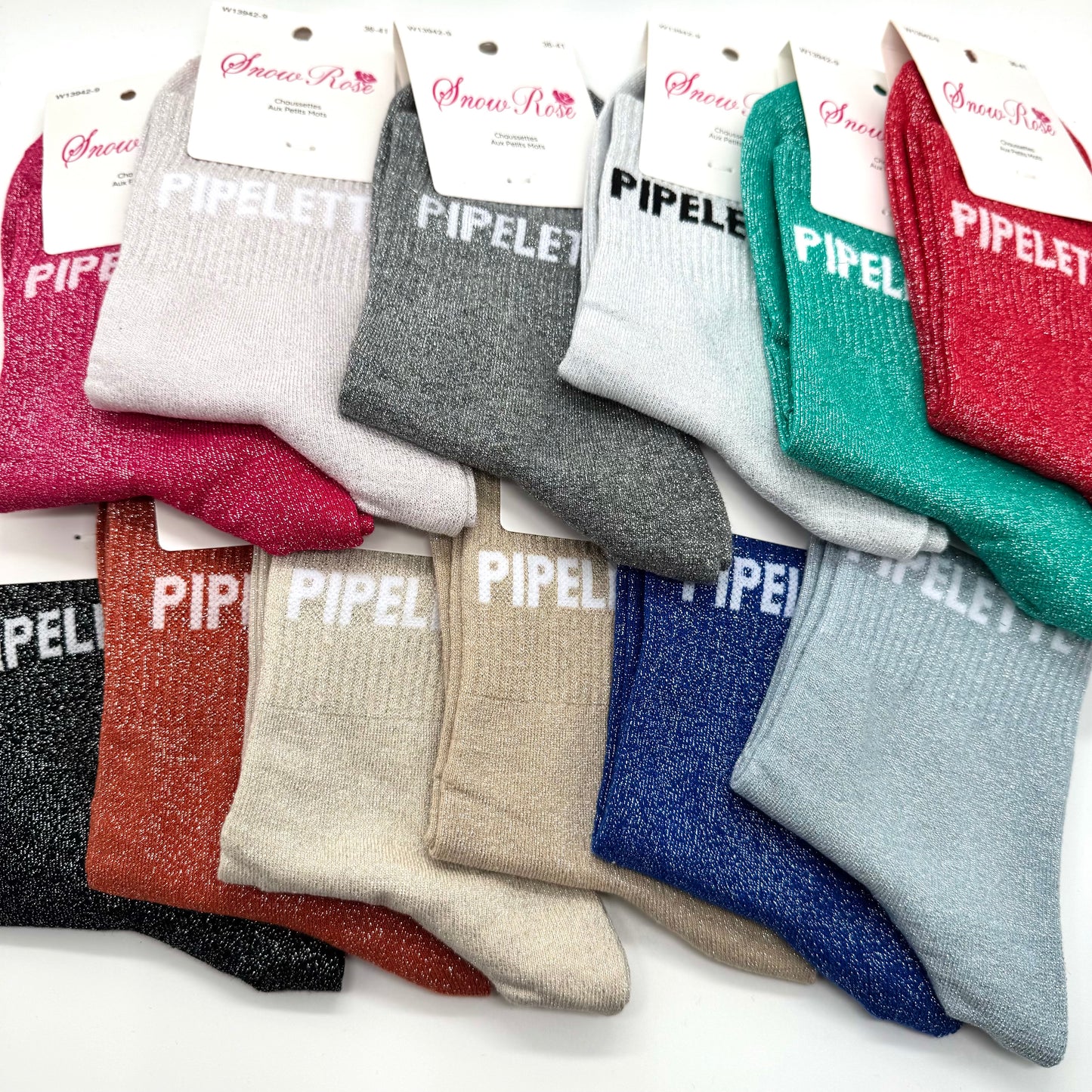 Chaussettes à Paillettes à Message " Pipelette "