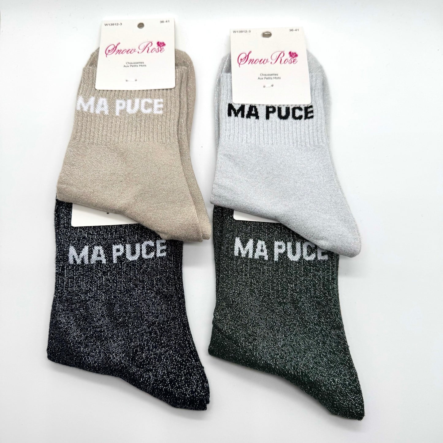 Chaussettes à Paillettes à Message " Ma Puce "