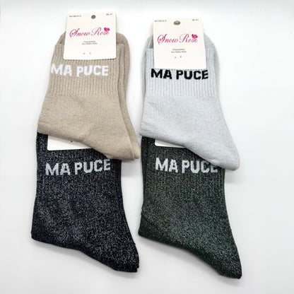Chaussettes à Paillettes à Message " Ma Puce "