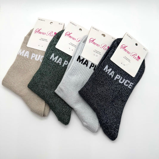Chaussettes à Paillettes à Message " Ma Puce "