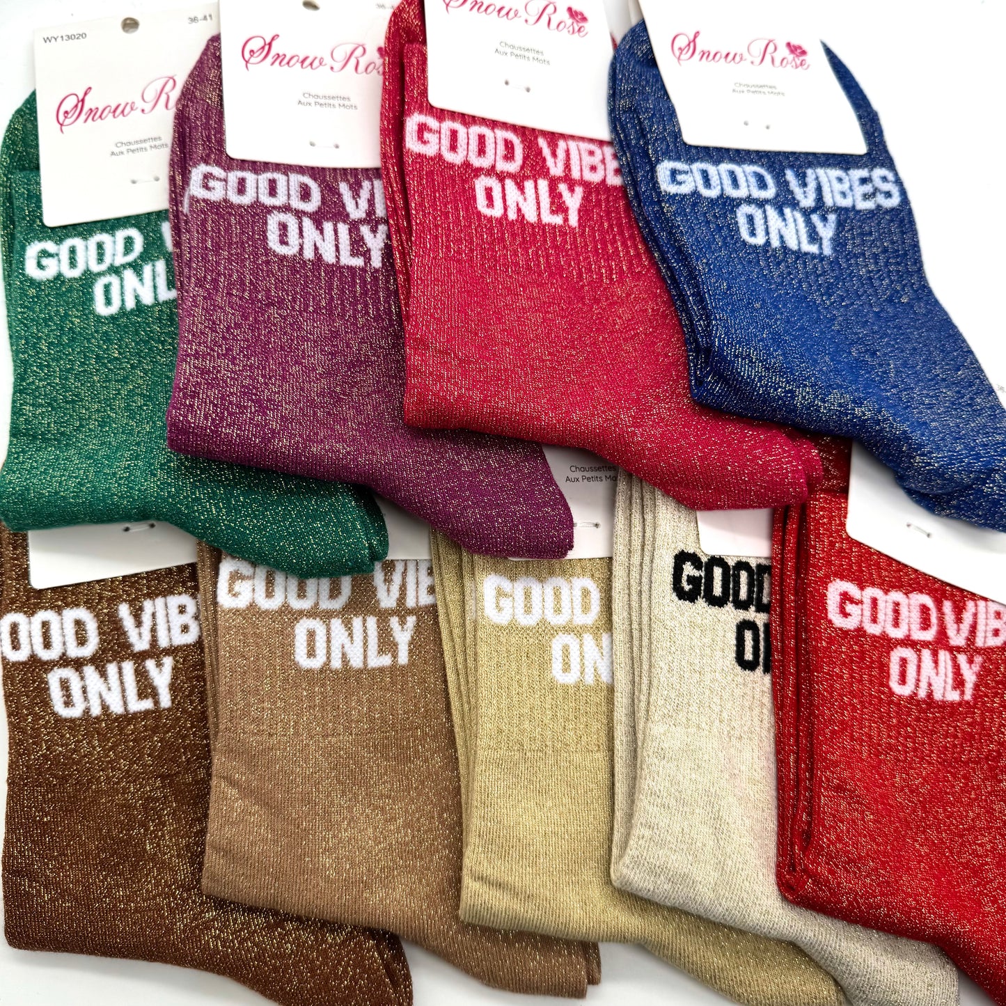 Chaussettes à Paillettes à Message " Good Vibes Only "