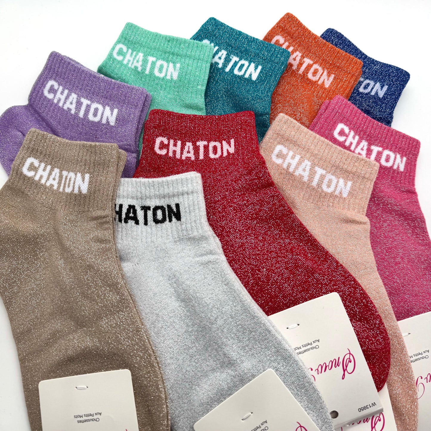 Chaussettes Socquettes à Paillettes à Message " Chaton "