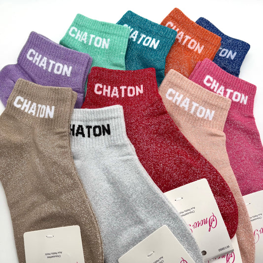 Chaussettes Socquettes à Paillettes à Message " Chaton "