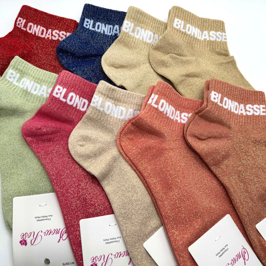 Chaussettes Socquettes à Paillettes à Message " Blondasse "