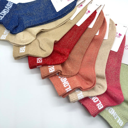 Chaussettes Socquettes à Paillettes à Message " Blondasse "