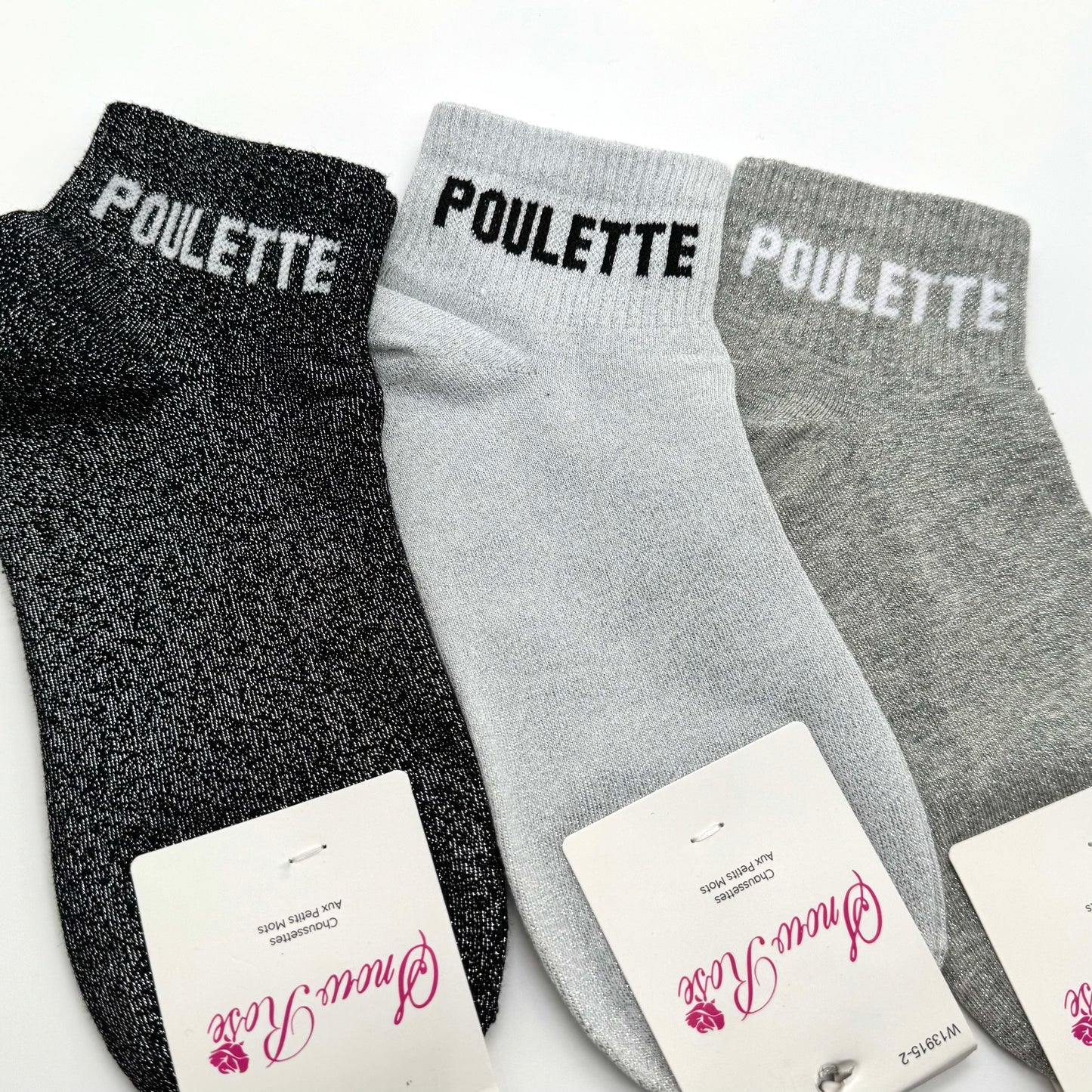 Chaussettes Socquettes à Paillettes à Message " Poulette "