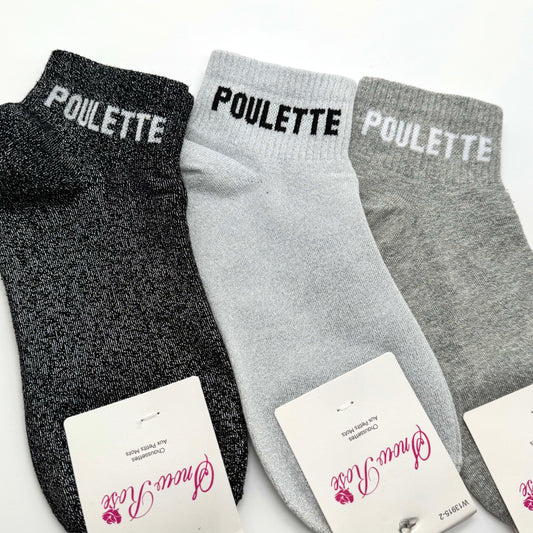 Chaussettes Socquettes à Paillettes à Message " Poulette "