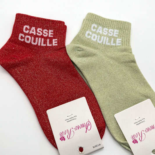 Chaussettes Socquettes à Paillettes à Message " Casse couille "