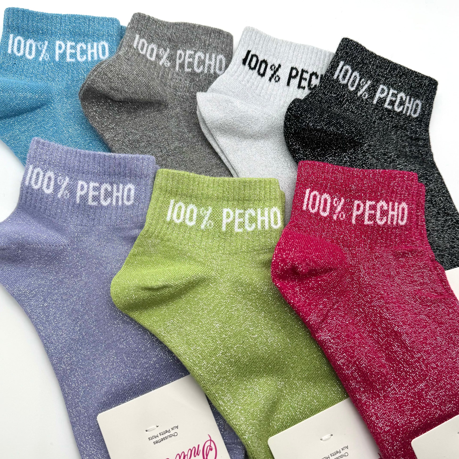 Chaussettes Socquettes à Paillettes à Message 100% Pecho Bleu