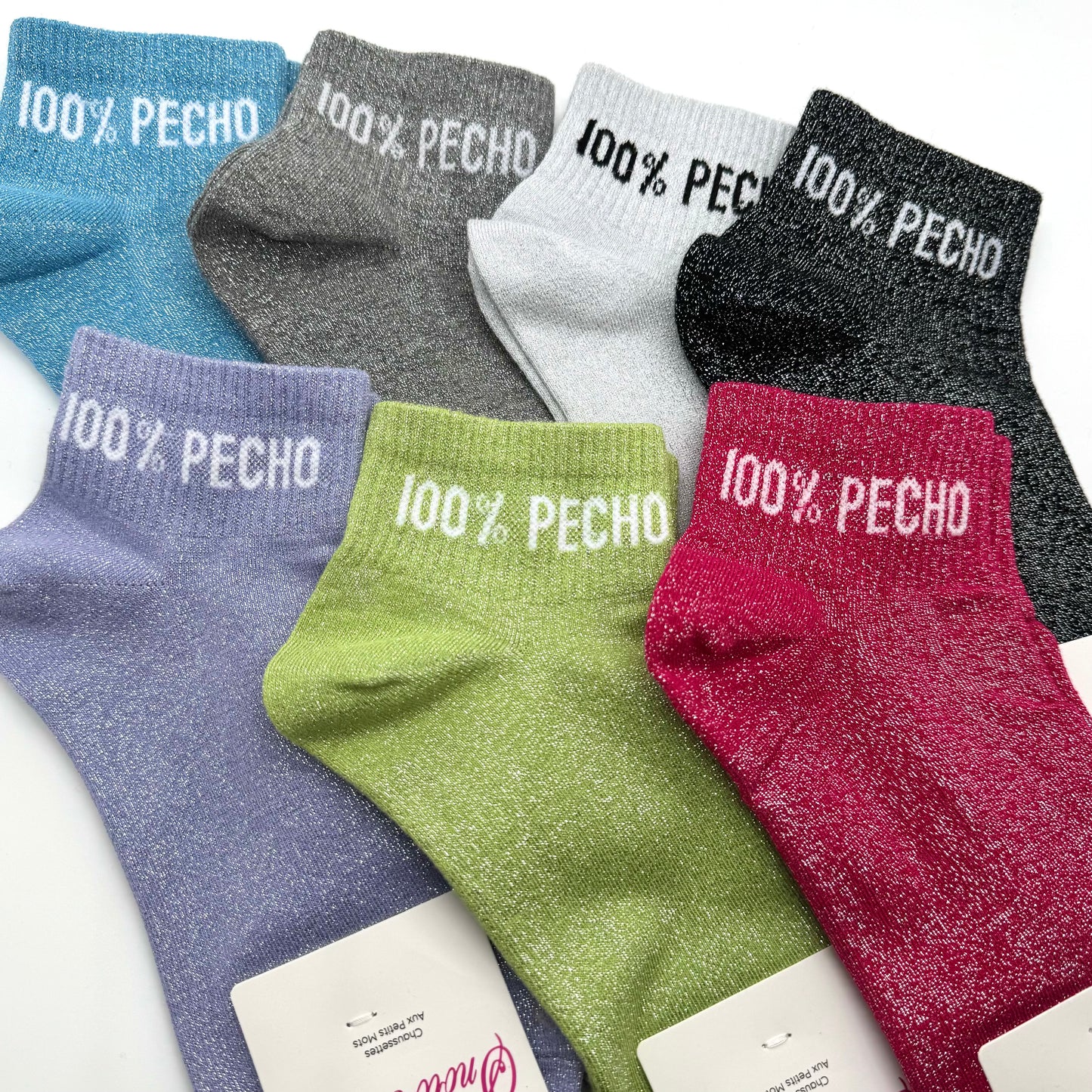 Chaussettes Socquettes à Paillettes à Message " 100% Pecho "