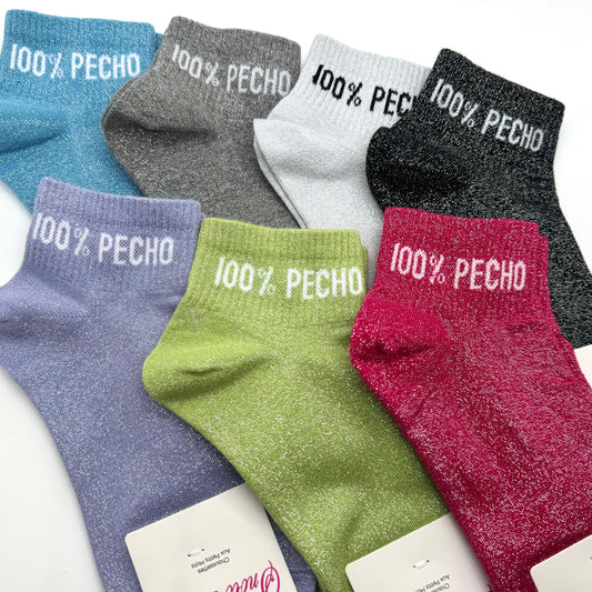 Chaussettes Socquettes à Paillettes à Message " 100% Pecho "