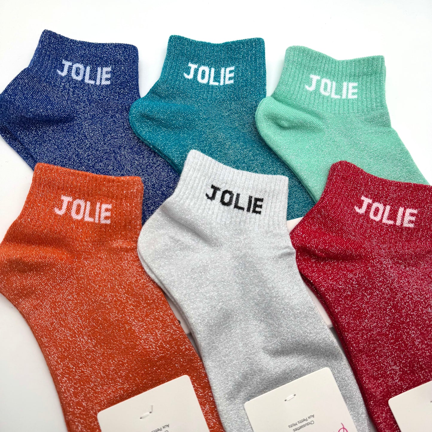 Chaussettes Socquettes à Paillettes à Message " Jolie "