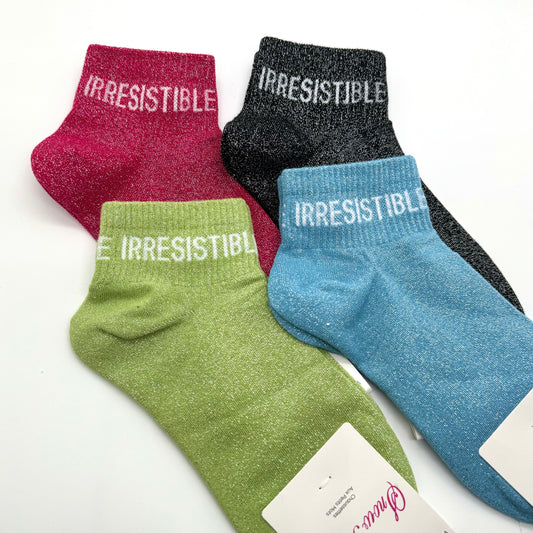 Chaussettes Socquettes à Paillettes à Message " Irresistible "