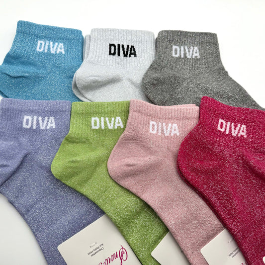 Chaussettes Socquettes à Paillettes à Message " Diva "