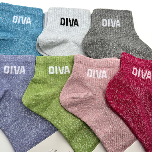Chaussettes Socquettes à Paillettes à Message " Diva "
