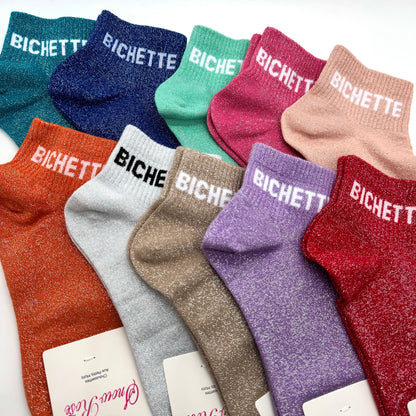 Chaussettes Socquettes à Paillettes à Message " Bichette "