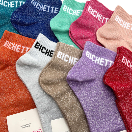 Chaussettes Socquettes à Paillettes à Message " Bichette "