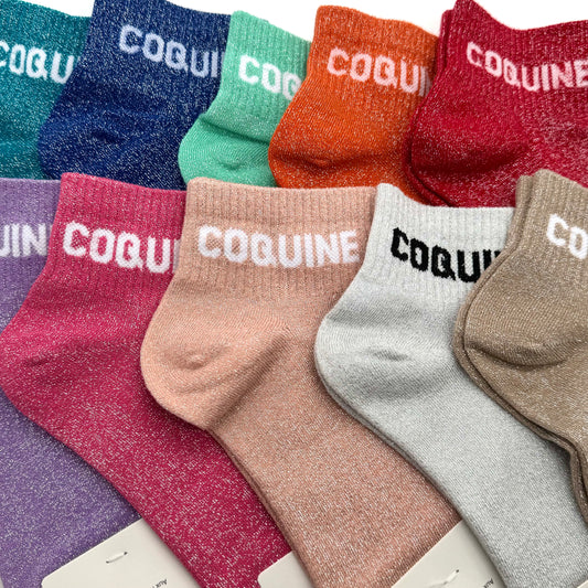 Chaussettes Socquettes à Paillettes à Message " Coquine "