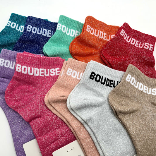 Chaussettes Socquettes à Paillettes à Message " Boudeuse "