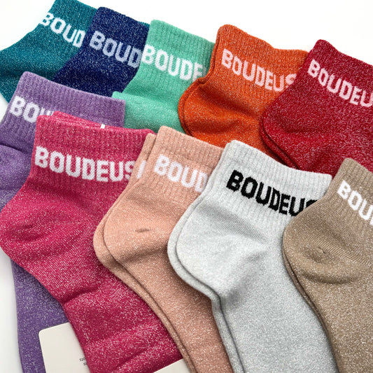 Chaussettes Socquettes à Paillettes à Message " Boudeuse "