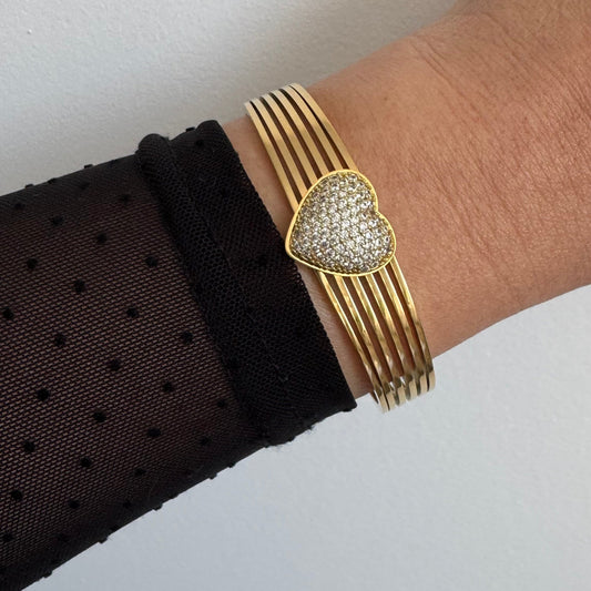 Bracelet Jonc Coeur Strass