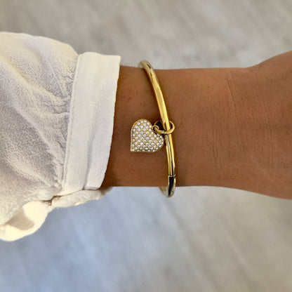 Bracelet Jonc Breloque Coeur Strass