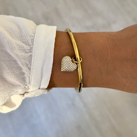 Bracelet Jonc Breloque Coeur Strass