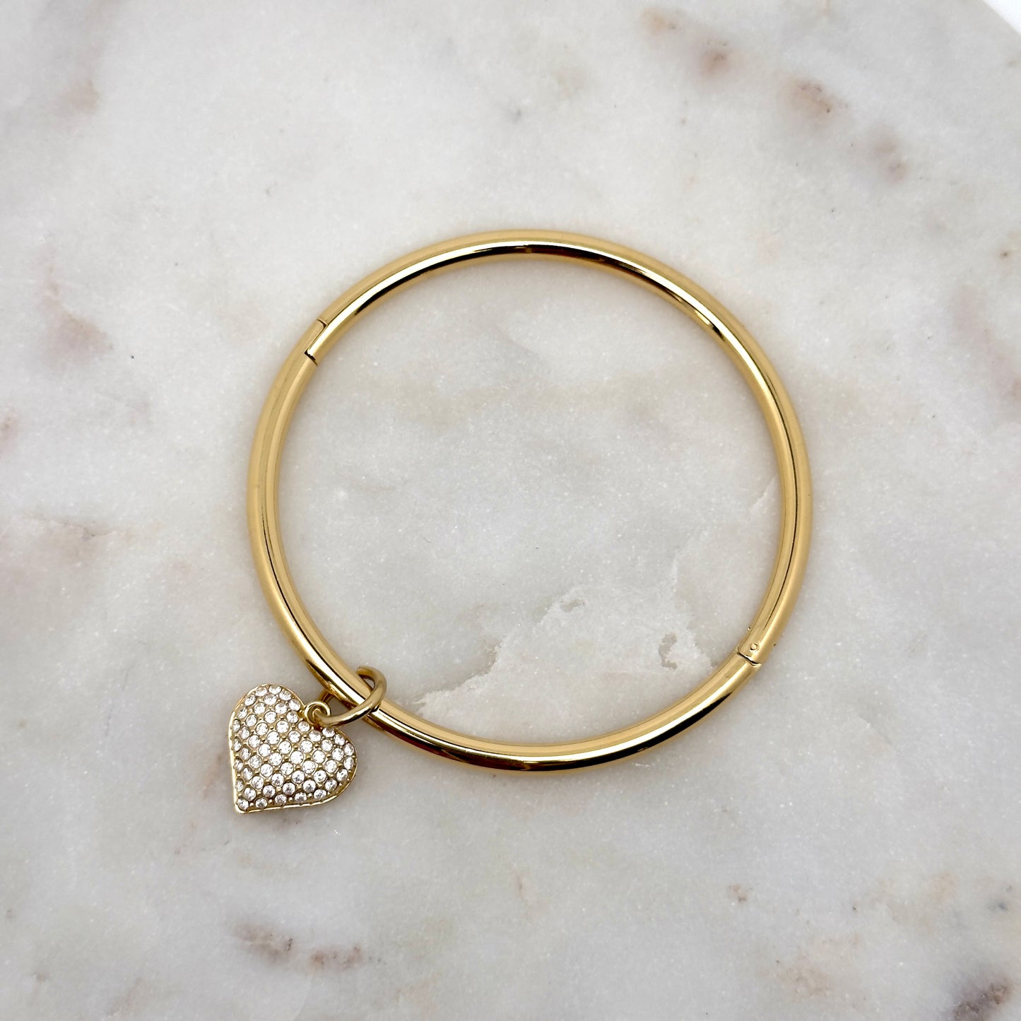 Bracelet Jonc Breloque Coeur Strass