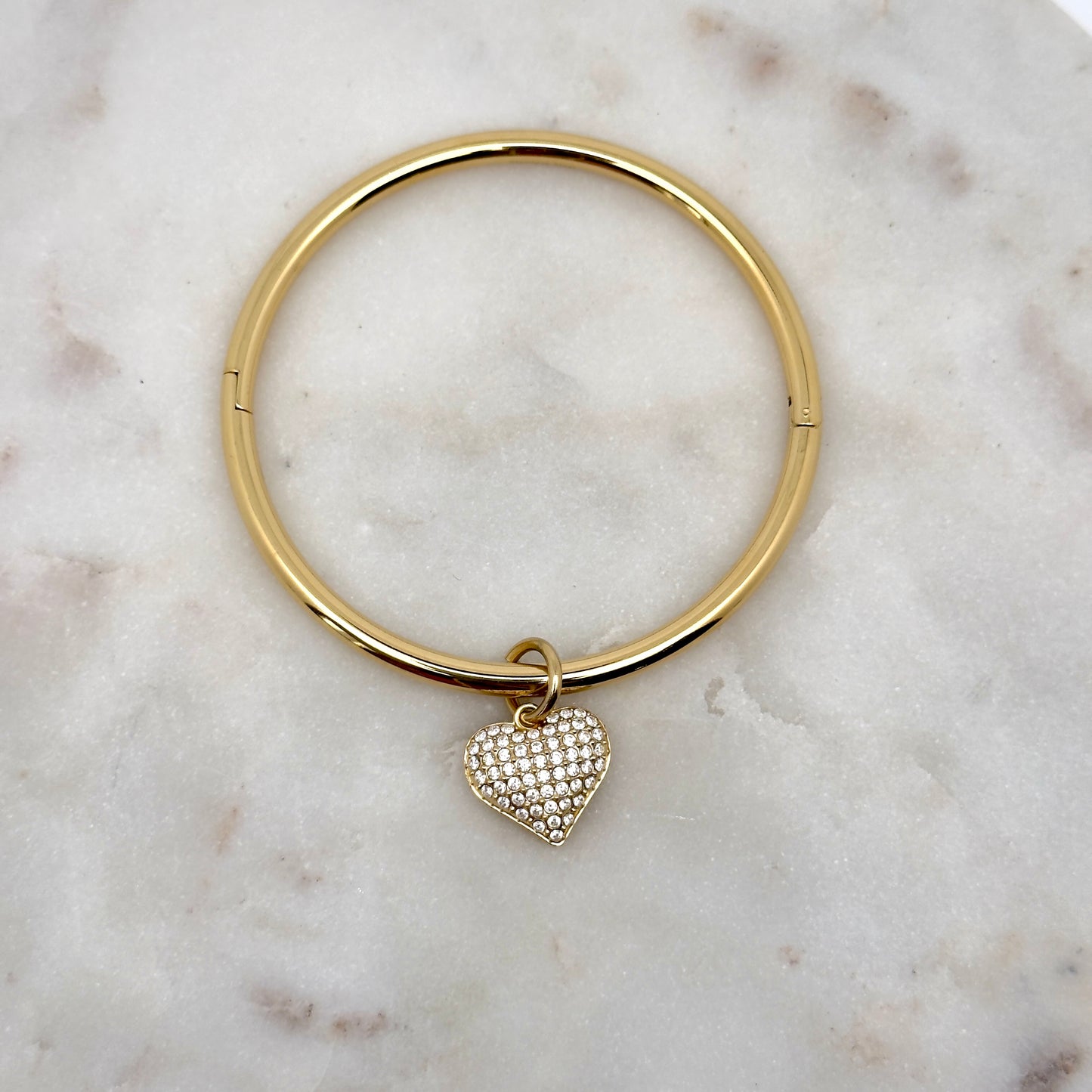 Bracelet Jonc Breloque Coeur Strass