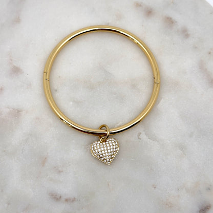 Bracelet Jonc Breloque Coeur Strass