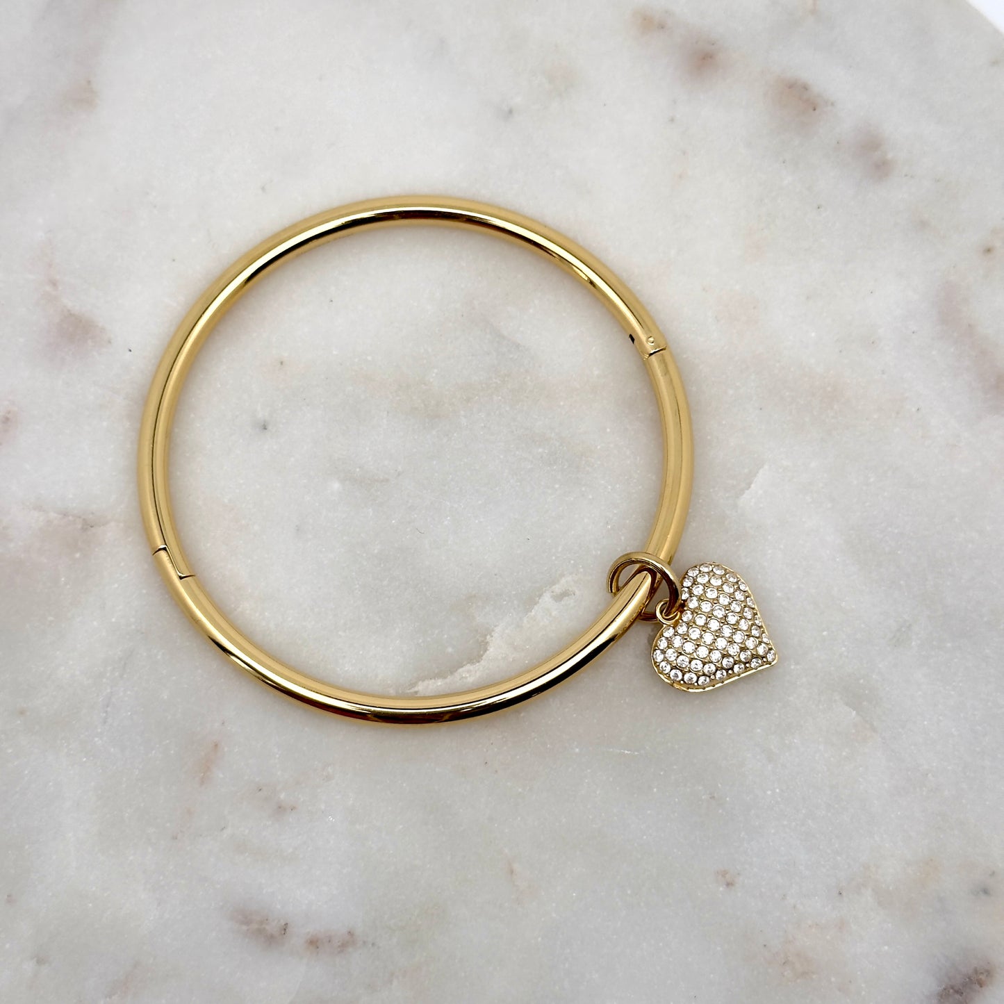 Bracelet Jonc Breloque Coeur Strass