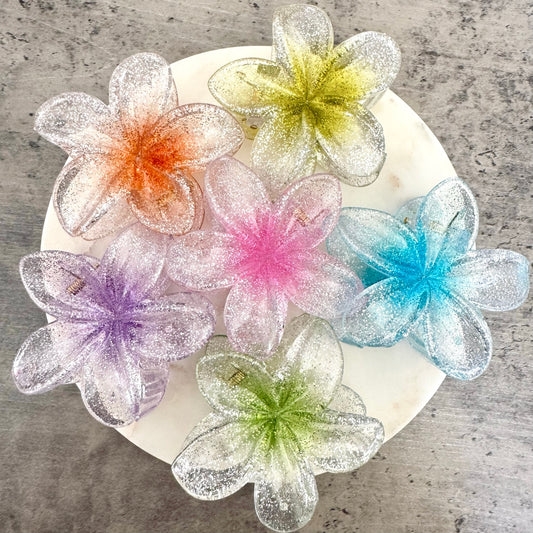 Pince à cheveux Fleur Paillettes transparentes